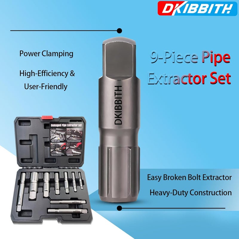 DKIBBITH Pipe Extractor Set, 9-Piece Heavy Duty Steel Broken Pipe Extractors for Removing Damaged Threaded Pipes & Fittings from 1/8" to 1", with Durable Storage Case, Ideal Tools for Plumbers Mechanics DIY - Image 4